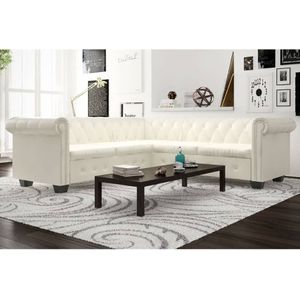 vidaXL Chesterfield Hoekbank - Wit - Kunstleer - 5-zits
