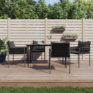 vidaXL 5-delige Tuinset met kussens poly rattan en staal