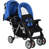 vidaXL Kinderwagen dubbel staal blauw en zwart