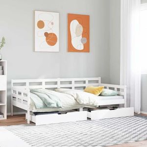 vidaXL Slaapbank met lades 90x200 cm massief grenenhout wit