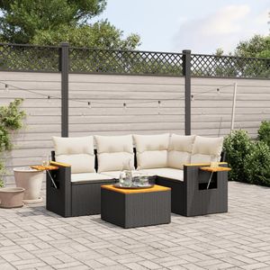 vidaXL 5-delige Loungeset met kussens poly rattan zwart