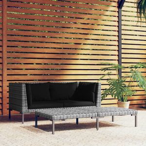 vidaXL 3-delige Loungeset halfrond poly rattan donkergrijs