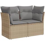 vidaXL Tuinbank 2-zits met kussens poly rattan beige