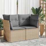 vidaXL Tuinbank 2-zits met kussens poly rattan beige