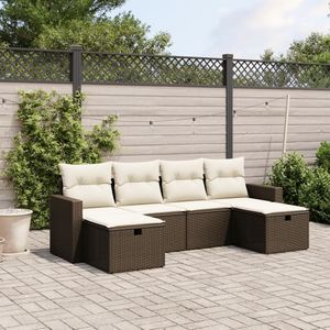 vidaXL 6-delige Loungeset met kussens poly rattan bruin