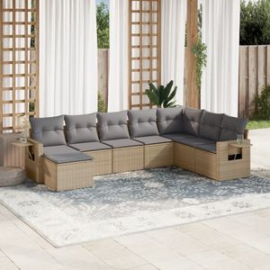 vidaXL 8-delige Loungeset met kussens poly rattan beige