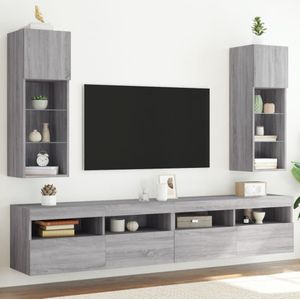 vidaXL Tv-meubels met LED-verlichting 2 st 30,5x30x90 cm grijs sonoma