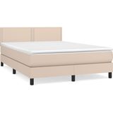 vidaXL Boxspring met matras kunstleer cappuccinokleurig 140x200 cm