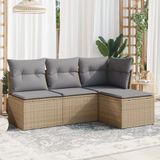 vidaXL 4-delige Loungeset met kussens poly rattan beige