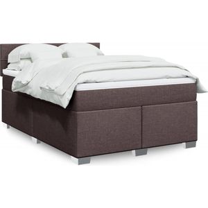 vidaXL Boxspring met matras stof donkerbruin 140x190 cm