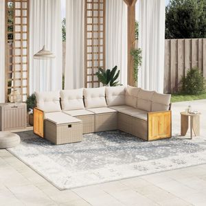 vidaXL 7-delige Loungeset met kussens poly rattan beige