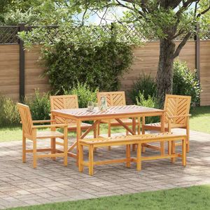 vidaXL - 5-delige Tuin Eetset - Acaciahout - Rechthoekige Tafel - 4 Stoelen - Bank