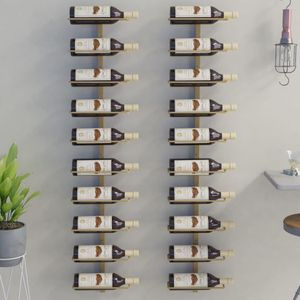 vidaXL Wijnrekken 2 st voor 10 flessen wandmontage metaal goudkleurig