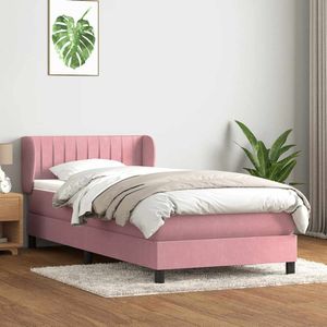 vidaXL Boxspring met matras fluweel roze 80x220 cm