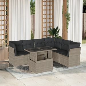 vidaXL 7-delige Loungeset met kussens poly rattan lichtgrijs