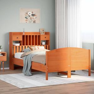 vidaXL Bed met boekenkast zonder matras grenenhout wasbruin 120x190 cm