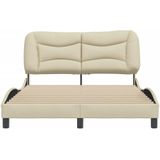 vidaXL Bedframe met hoofdbord stof crèmekleurig 140x190 cm