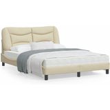 vidaXL Bedframe met hoofdbord stof crèmekleurig 140x190 cm