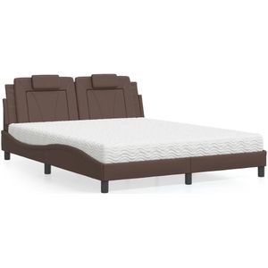 vidaXL Bed met matras kunstleer bruin 160x200 cm