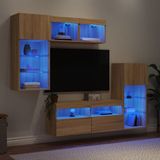 vidaXL 5-delige Tv-wandmeubelset met LED bewerkt hout sonoma eiken