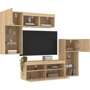 vidaXL 5-delige Tv-wandmeubelset met LED bewerkt hout sonoma eiken