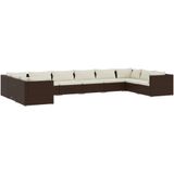 vidaXL 10-delige Loungeset met kussens poly rattan bruin