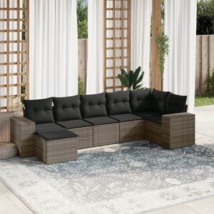 vidaXL 7-delige Loungeset met kussens poly rattan grijs