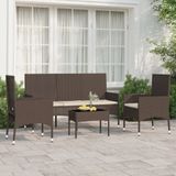 VidaXL 4-Delige Loungeset met Kussens - Poly Rattan Bruin