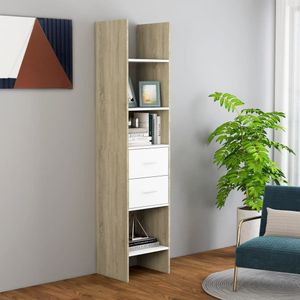 vidaXL Boekenkast 40x35x180 cm bewerkt hout wit en sonoma eikenkleurig