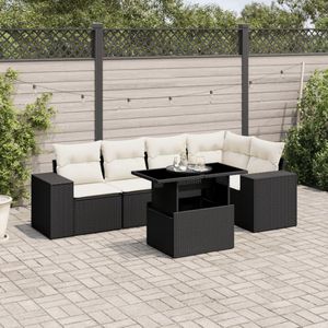 vidaXL 6-delige Loungeset met kussens poly rattan zwart