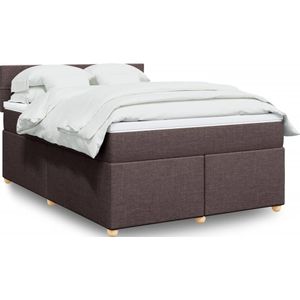 vidaXL Boxspring met matras stof donkerbruin 140x200 cm