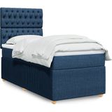 vidaXL Boxspring met matras stof blauw 100x200 cm