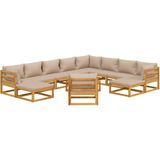 vidaXL 12-delige Loungeset met kussens massief hout taupe