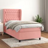 vidaXL Boxspring met matras fluweel roze 90x200 cm