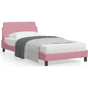 vidaXL Bedframe met hoofdeinde fluweel roze 100x200 cm