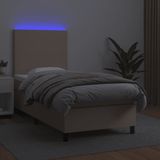 vidaXL Boxspring met matras en LED kunstleer cappuccinokleur 90x190 cm