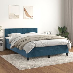 vidaXL Boxspring met matras fluweel donkerblauw 140x200 cm