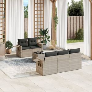 vidaXL 6-delige Loungeset met kussens poly rattan lichtgrijs