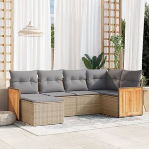 vidaXL 6-delige Loungeset met kussens poly rattan beige