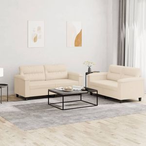 vidaXL 2-delige Loungeset met kussens microvezelstof beige