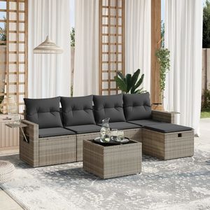 vidaXL 6-delige Loungeset met kussens poly rattan lichtgrijs