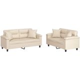 vidaXL 2-delige Loungeset met kussens microvezelstof beige