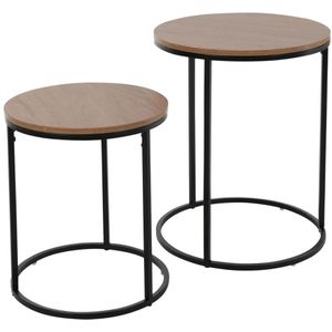 H&S Collection Bijzettafel set - 2-delig - rond - grenen hout - 50 cm