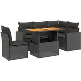 vidaXL 6-delige Loungeset met kussens poly rattan zwart