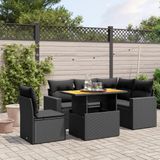 vidaXL 6-delige Loungeset met kussens poly rattan zwart