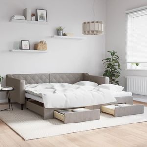 vidaXL Slaapbank met onderschuifbed en lades 100x200 cm stof taupe