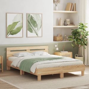 vidaXL Bedframe met hoofdeinde bewerkt hout sonoma eiken 140x190 cm