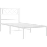 vidaXL Bedframe met hoofdbord metaal wit 90x200 cm