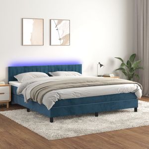 vidaXL Boxspring met matras en LED fluweel donkerblauw 160x200 cm