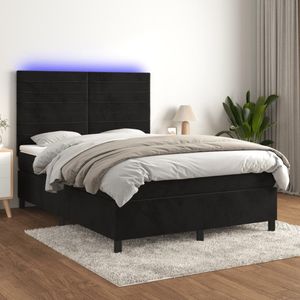 VidaXL Boxspring met Matras en LED Fluweel Zwart 140x200 cm